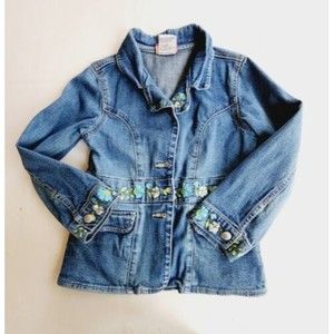 Levi's Strauss Vintage Denim Jacket with Embroidery Flowers Girl Size 6 Blue